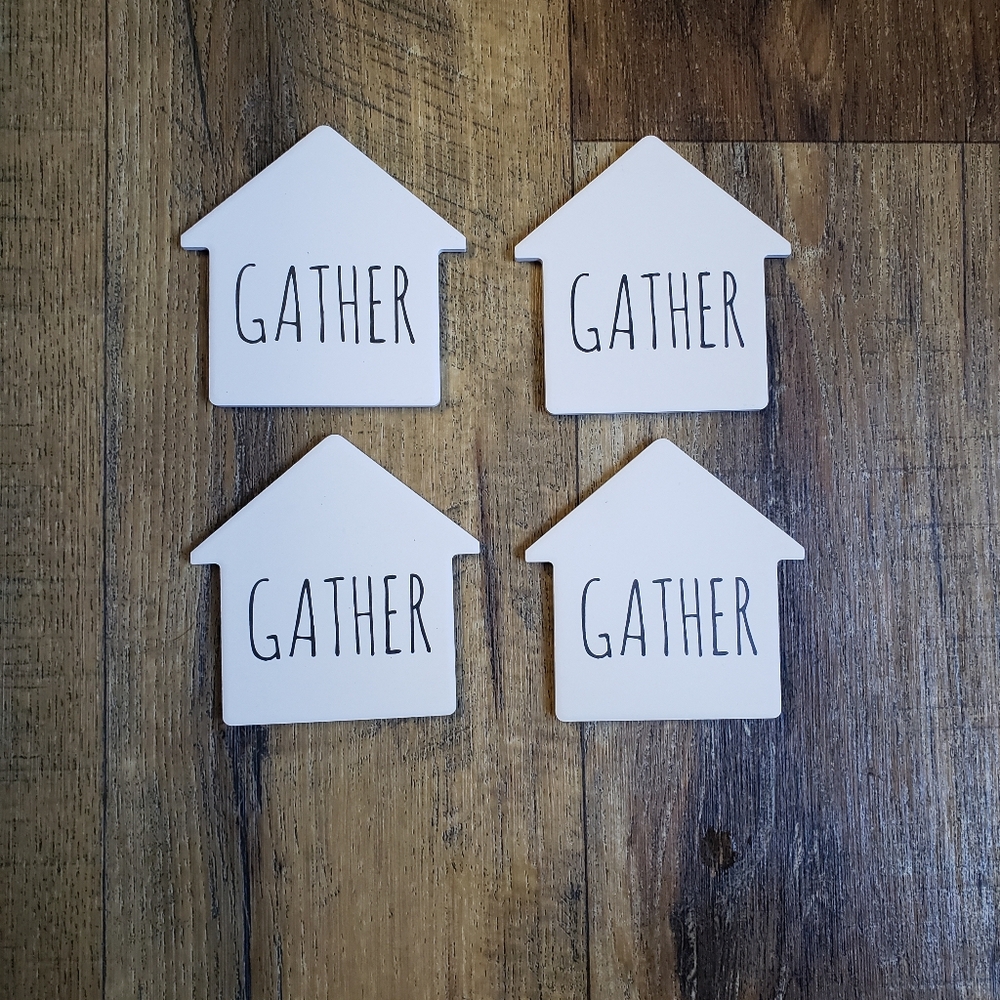 Set of 4 'Gather' House Coasters - White